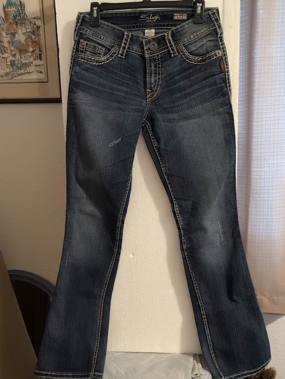 Silver Jeans Dark Blue Flare Jeans with Contrast Stitching